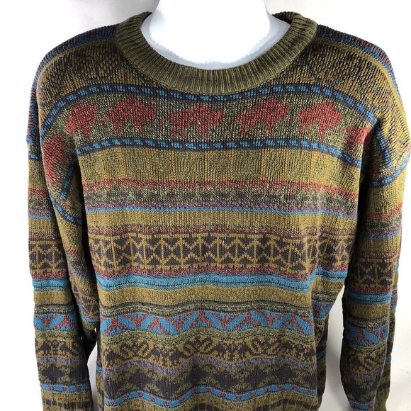 Oak Tree Other - Vintage Oak Tree Multicolored Sweater Adult Large Geometric Acrylic Mohair Green